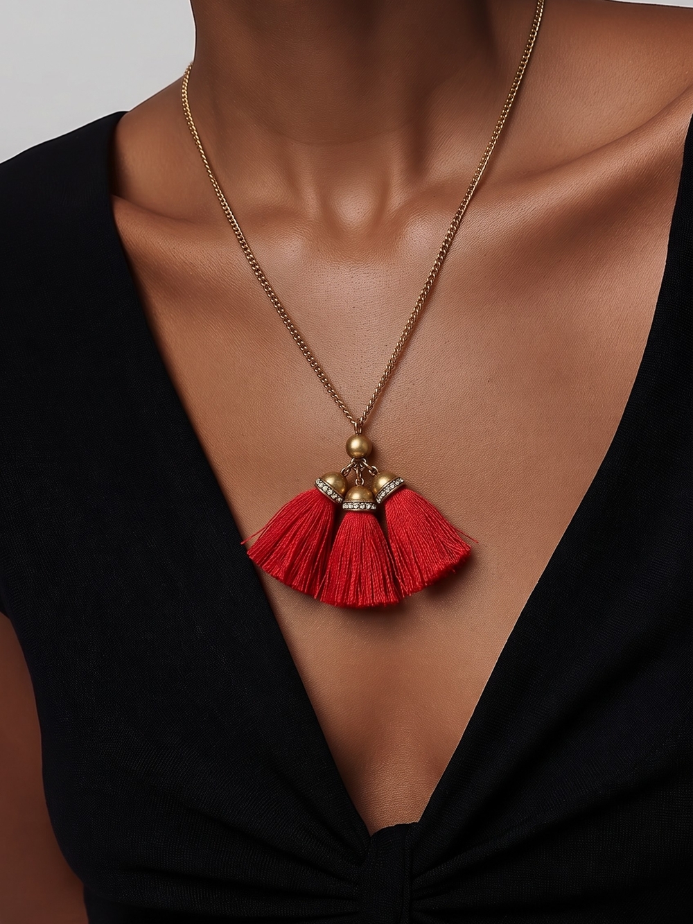 J Crew Tassel Necklace Vintage Red